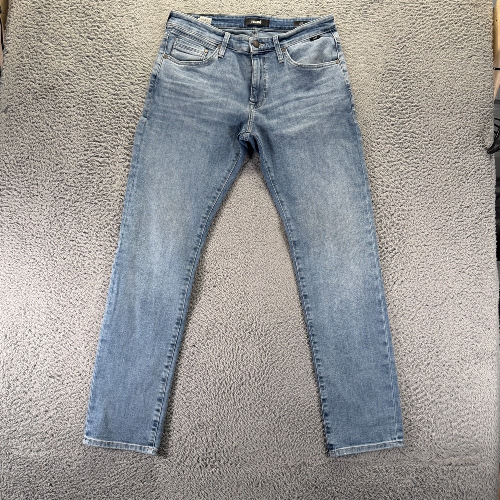 Mavi Jake Jeans Men 34x33 Blue Cotton Denim Straight Slim Faded Workwear Stretch